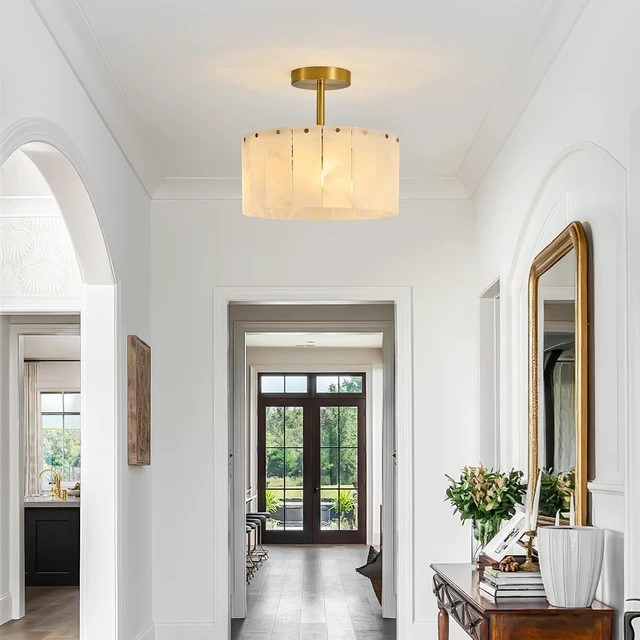 Alt view image 2 of 7 - Modern Alabaster Ceiling Light, 11.8" Small Marble Light Fixture