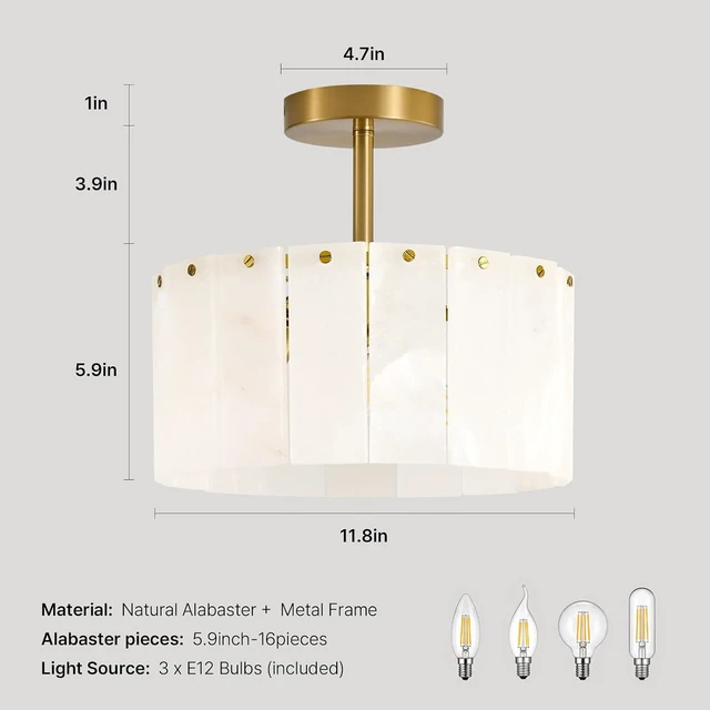 Alt view image 5 of 7 - Modern Alabaster Ceiling Light, 11.8" Small Marble Light Fixture