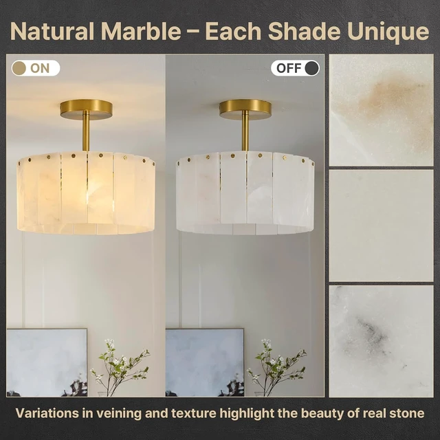 Alt view image 6 of 7 - Modern Alabaster Ceiling Light, 11.8" Small Marble Light Fixture