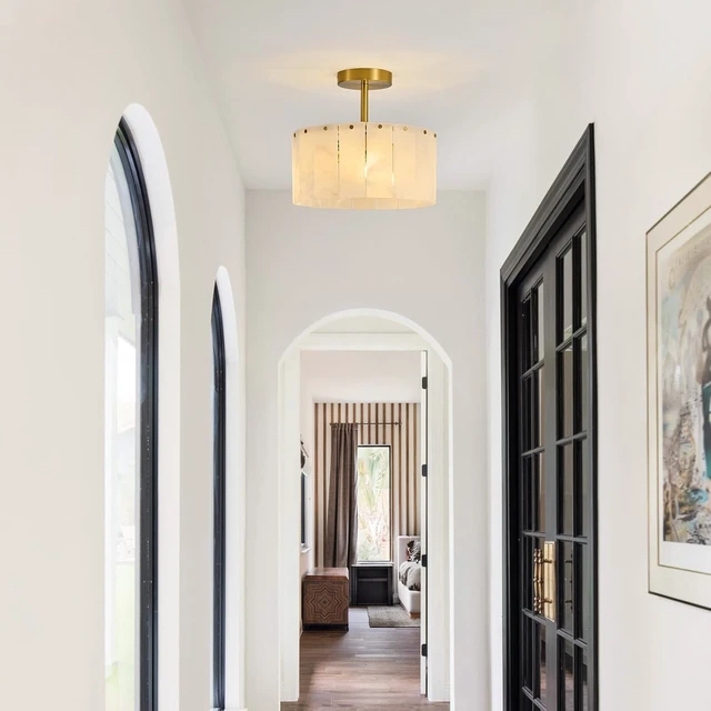 Alt view image 7 of 7 - Modern Alabaster Ceiling Light, 11.8" Small Marble Light Fixture