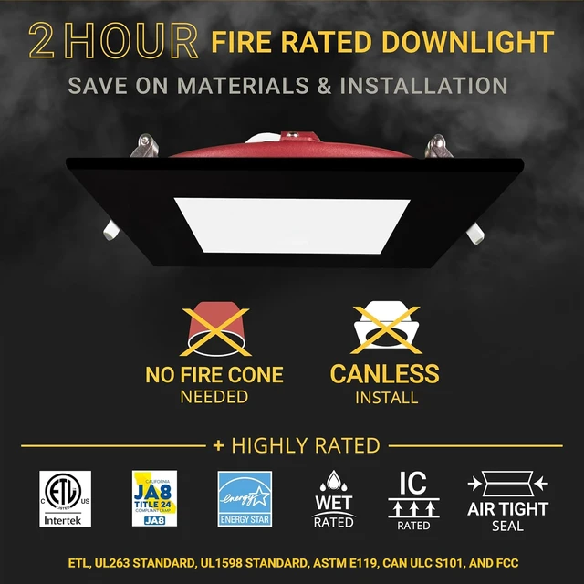 Alt view image 3 of 7 - NUWATT 6" 2 HR Fire Rated Black Square LED Wafer Lights 2700K-5000K, 6 Pack