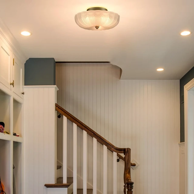 Alt view image 2 of 7 - DIRYZON 12 Inch Gold Semi Flush Mount Ceiling Light with Frosted Glass