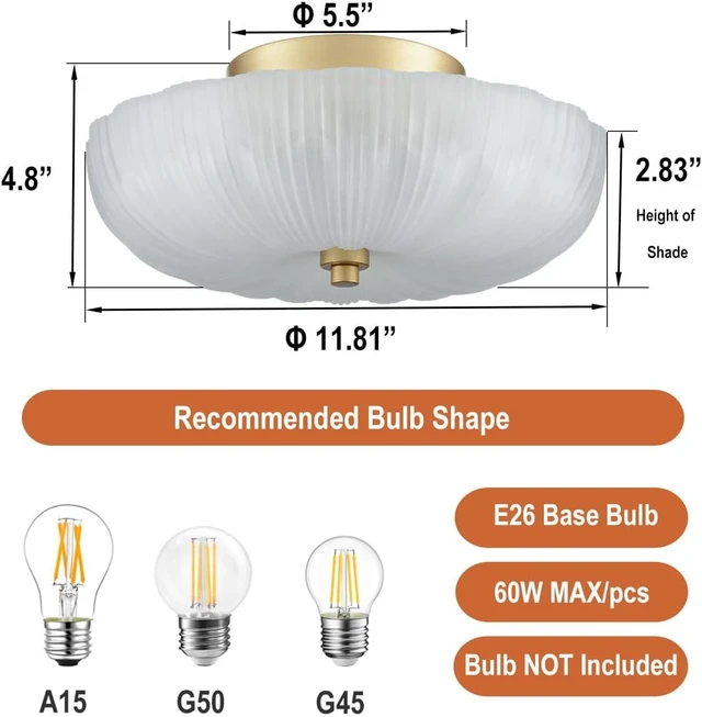 Alt view image 6 of 7 - DIRYZON 12 Inch Gold Semi Flush Mount Ceiling Light with Frosted Glass