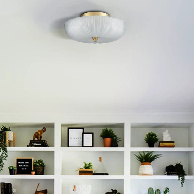 Alt view image 3 of 7 - DIRYZON 12 Inch Gold Semi Flush Mount Ceiling Light with Frosted Glass