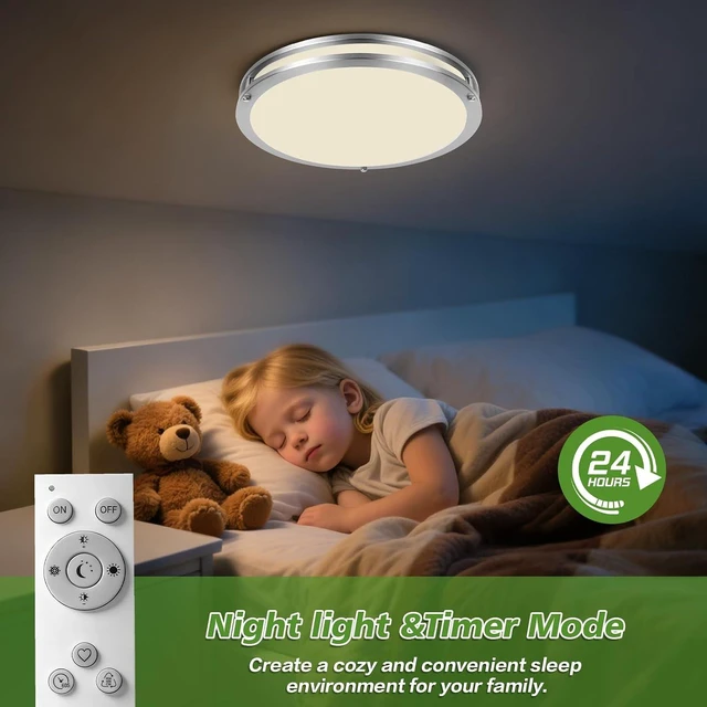 Alt view image 4 of 7 - 13 Inch LED Flush Mount Ceiling Light with Remote Control, 2-Pack 36W 3600LM Dimmable Ceiling Light Fixture, 5CCT 2700K-6500K Adjustable Brushed Nickel Lighting for Kitchen Bedroom Bathroom