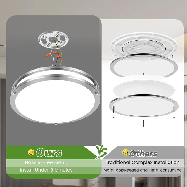 Alt view image 7 of 7 - 13 Inch LED Flush Mount Ceiling Light with Remote Control, 2-Pack 36W 3600LM Dimmable Ceiling Light Fixture, 5CCT 2700K-6500K Adjustable Brushed Nickel Lighting for Kitchen Bedroom Bathroom
