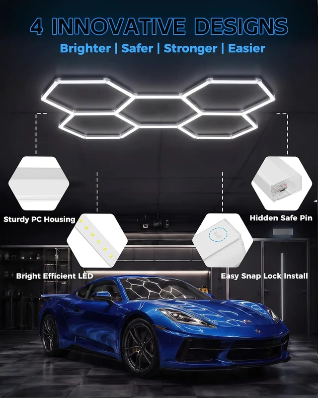 Alt view image 3 of 7 - Hexagon Garage Lights 5-Grids, 168W DIY LED Hex Ceiling Light 6500K