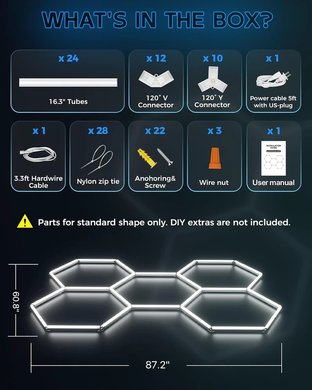 Alt view image 6 of 7 - Hexagon Garage Lights 5-Grids, 168W DIY LED Hex Ceiling Light 6500K