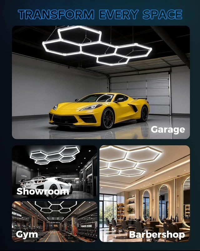 Alt view image 7 of 7 - Hexagon Garage Lights 5-Grids, 168W DIY LED Hex Ceiling Light 6500K