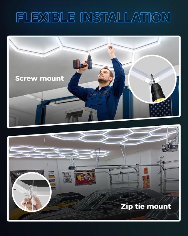 Alt view image 5 of 7 - Hexagon Garage Lights 5-Grids, 168W DIY LED Hex Ceiling Light 6500K