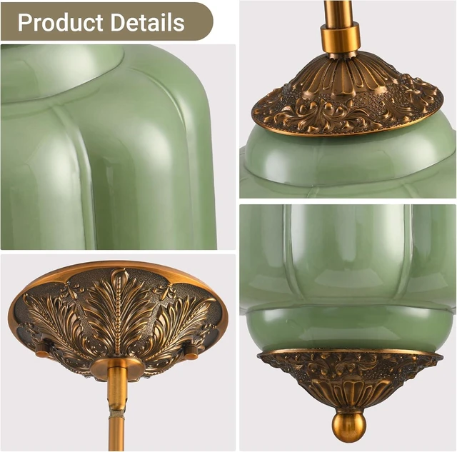 Alt view image 5 of 7 - LOUSACE 5.5 in Vintage Milk Glass Ceiling Light Fixture, Antique Green Semi Flush Mount Milk Glass Pendant Light, Farmhouse Ceiling Light for Kitchen Hallway Dining Room, LED Bulb Included