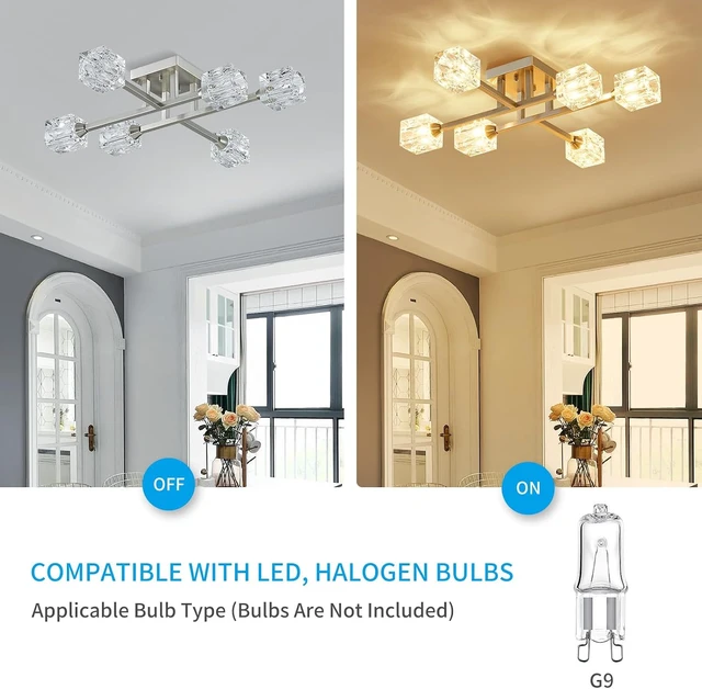 Alt view image 4 of 7 - XINGQI 24" Sputnik Light Fixture 6-Lights Semi Flush Mount Ceiling Light, Modern Glass Chandelier Brushed Nickel Lighting for Dining Room Living Room Kitchen Bedroom Entryway