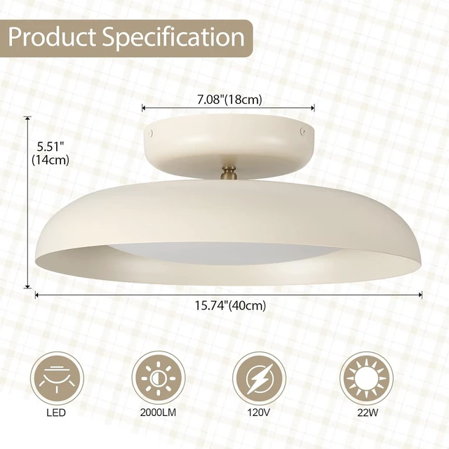 Alt view image 3 of 7 - Dimmable LED Ceiling Light, Brass Accent, 15.7 inch Semi Flush Mount