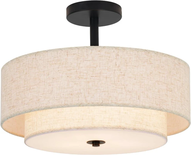 Main image of 16 Inch 3-Light Black Semi Flush Mount Ceiling Light for Bedroom