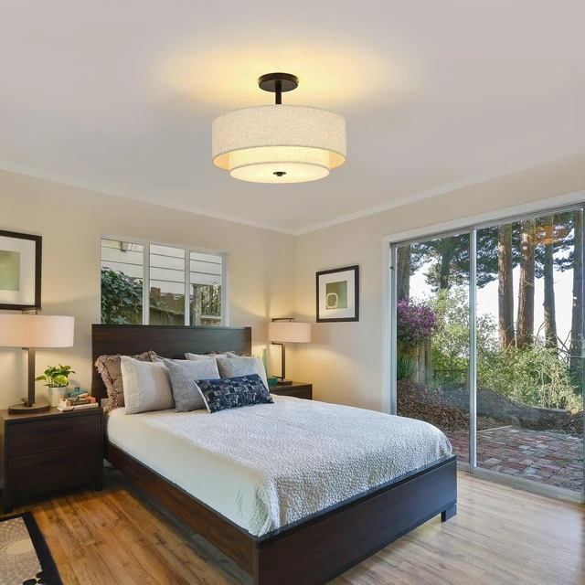 Alt view image 3 of 7 - 16 Inch 3-Light Black Semi Flush Mount Ceiling Light for Bedroom