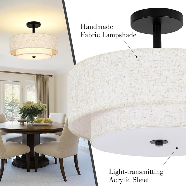 Alt view image 4 of 7 - 16 Inch 3-Light Black Semi Flush Mount Ceiling Light for Bedroom