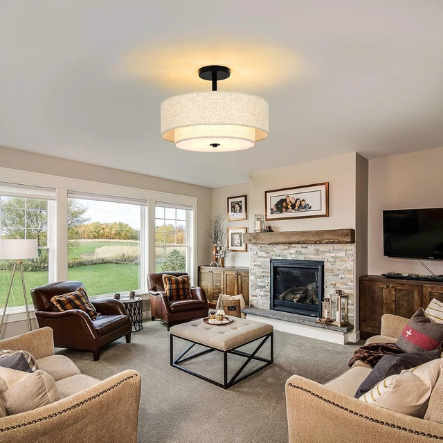 Alt view image 2 of 7 - 16 Inch 3-Light Black Semi Flush Mount Ceiling Light for Bedroom