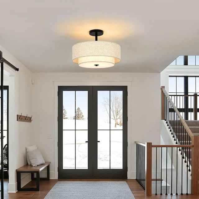 Alt view image 6 of 7 - 16 Inch 3-Light Black Semi Flush Mount Ceiling Light for Bedroom