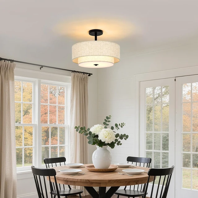 Alt view image 7 of 7 - 16 Inch 3-Light Black Semi Flush Mount Ceiling Light for Bedroom