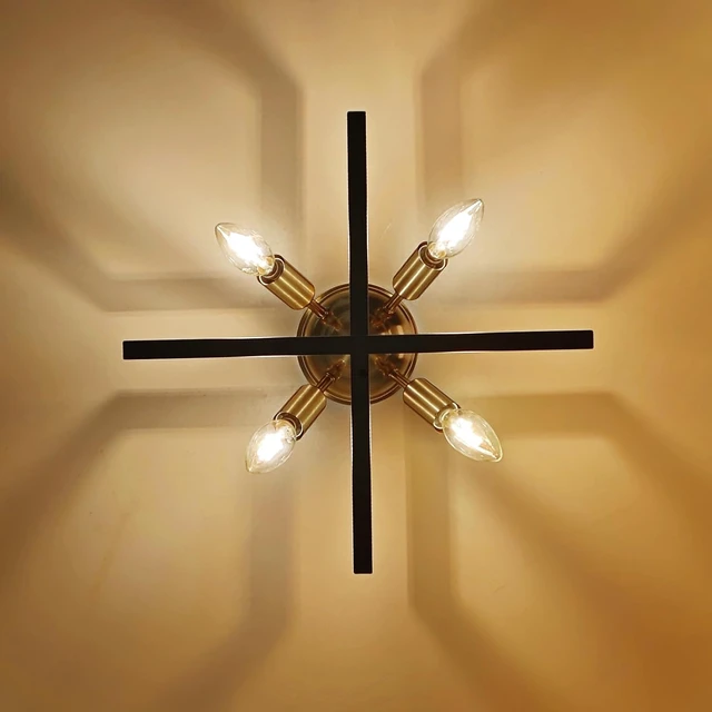 Alt view image 4 of 6 - 2P Modern Farmhouse Semi Flush Mount Ceiling Light Fixture, Black and Gold Candelabra Industrial 4-Light Lighting for Kitchen, Dining Room, Bedroom, Hallway, Living Room, Entryway, 2 Pack