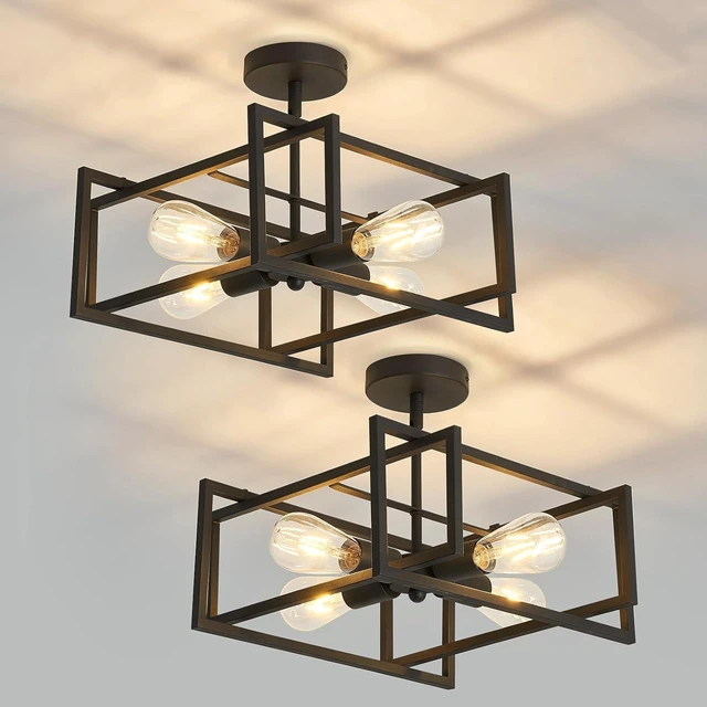 Main image of 2-Pack Close to Ceiling Light Modern Black Flush Mount Ceiling Light Fixture 18.89 Inch E26 Base Chandelier Lighting for Farmhouse Kitchen Island Dining Room Bedroom Foyer Entry