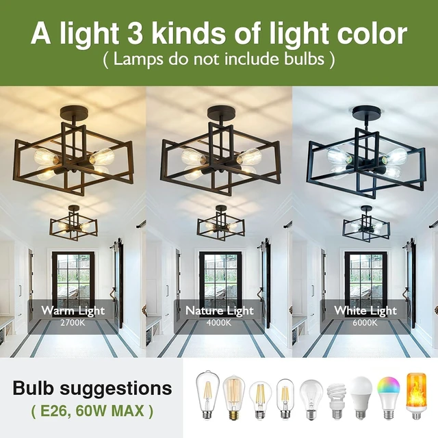 Alt view image 3 of 7 - 2-Pack Close to Ceiling Light Modern Black Flush Mount Ceiling Light Fixture 18.89 Inch E26 Base Chandelier Lighting for Farmhouse Kitchen Island Dining Room Bedroom Foyer Entry