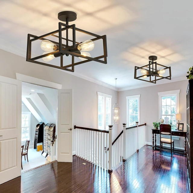 Alt view image 5 of 7 - 2-Pack Close to Ceiling Light Modern Black Flush Mount Ceiling Light Fixture 18.89 Inch E26 Base Chandelier Lighting for Farmhouse Kitchen Island Dining Room Bedroom Foyer Entry