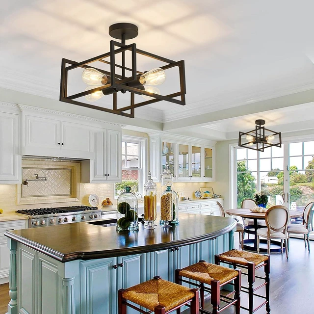 Alt view image 6 of 7 - 2-Pack Close to Ceiling Light Modern Black Flush Mount Ceiling Light Fixture 18.89 Inch E26 Base Chandelier Lighting for Farmhouse Kitchen Island Dining Room Bedroom Foyer Entry