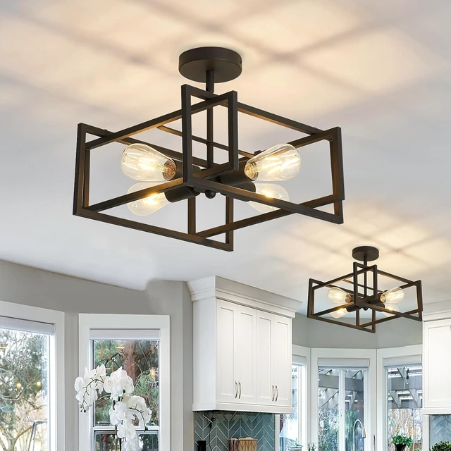 Alt view image 7 of 7 - 2-Pack Close to Ceiling Light Modern Black Flush Mount Ceiling Light Fixture 18.89 Inch E26 Base Chandelier Lighting for Farmhouse Kitchen Island Dining Room Bedroom Foyer Entry