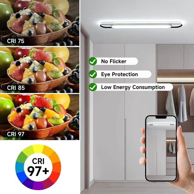 Alt view image 5 of 7 - 4Ft Smart Modern LED Ceiling Lights,65W High Brightness Linear Flush Mount Light Fixture,48" Dimmable Led Ceiling Lamp with Remote Control for Kitchen,Garage,Hallway,Laundry,Study Room.
