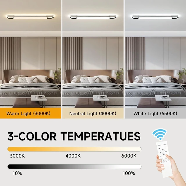 Alt view image 6 of 7 - 4Ft Smart Modern LED Ceiling Lights,65W High Brightness Linear Flush Mount Light Fixture,48" Dimmable Led Ceiling Lamp with Remote Control for Kitchen,Garage,Hallway,Laundry,Study Room.