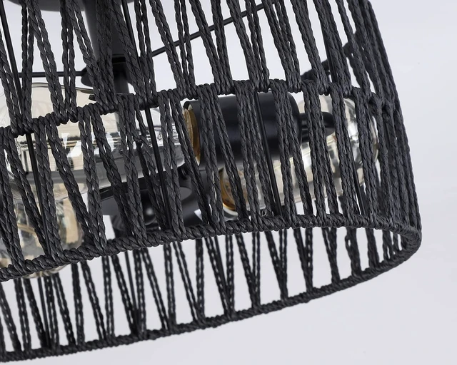 Alt view image 6 of 7 - 3-Light Coastal Black Woven Flush Mount Light Fixture Rustic Industrial Hemp Rope Flush Mount Ceiling Light for Hallway Bedroom Kitchen Entryway Farmhouse Living Room, Black
