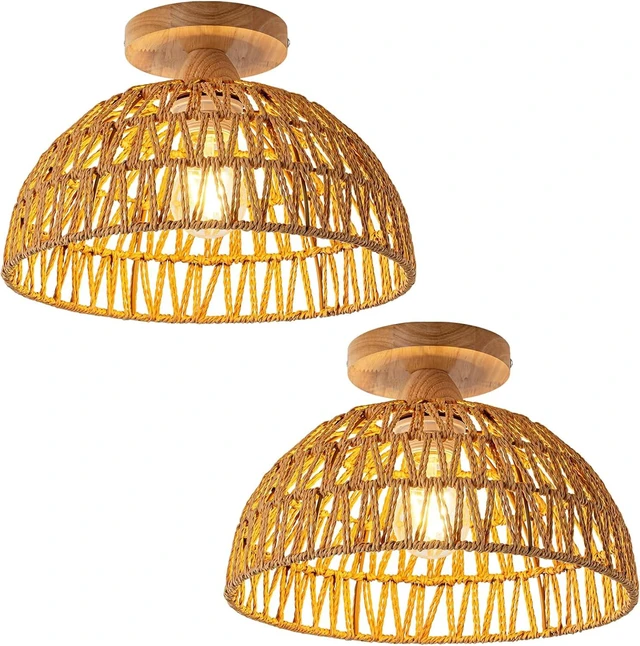 Main image of 2 Packs Boho Light Rattan Chandelier Ceiling Lighting Fixtures,Boho Lamp Shade Flush Mount Ceiling Light Hand-Woven Small Chandelier for Hallway Bedroom Kitchen Nursery Lights