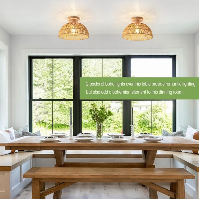 Alt view image 2 of 7 - 2 Packs Boho Light Rattan Chandelier Ceiling Lighting Fixtures,Boho Lamp Shade Flush Mount Ceiling Light Hand-Woven Small Chandelier for Hallway Bedroom Kitchen Nursery Lights