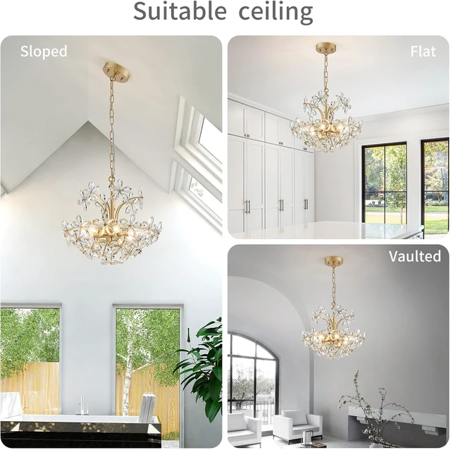 Alt view image 6 of 7 - WUZUPS Crystal Chandelier Pendant Flushmount Ceiling Light Modern Lighting Fixture for Bedroom Hallway Bar Kitchen Bathroom, H 15.7" x W 17.7", Gold, E12 Base