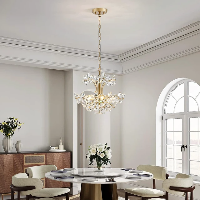 Alt view image 7 of 7 - WUZUPS Crystal Chandelier Pendant Flushmount Ceiling Light Modern Lighting Fixture for Bedroom Hallway Bar Kitchen Bathroom, H 15.7" x W 17.7", Gold, E12 Base