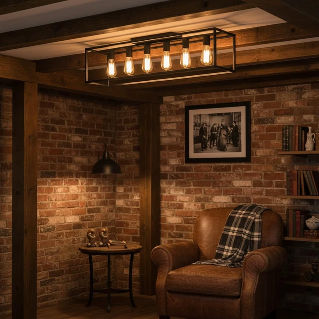 Alt view image 3 of 7 - 6 Lights Black Farmhouse Flush Mount Ceiling Light 38" Vintage Rectangle Close to Ceiling Light for Living Room Kitchen Island