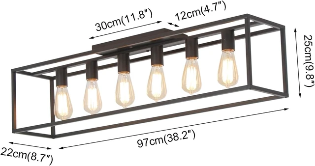 Alt view image 5 of 7 - 6 Lights Black Farmhouse Flush Mount Ceiling Light 38" Vintage Rectangle Close to Ceiling Light for Living Room Kitchen Island