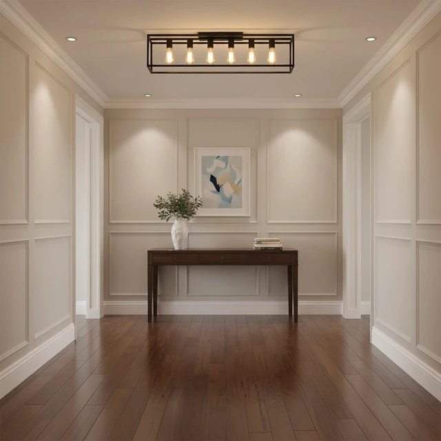 Alt view image 7 of 7 - 6 Lights Black Farmhouse Flush Mount Ceiling Light 38" Vintage Rectangle Close to Ceiling Light for Living Room Kitchen Island