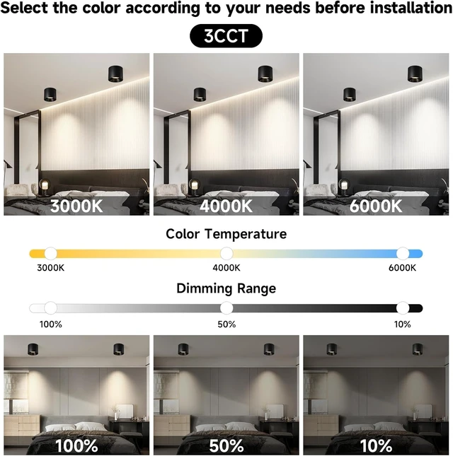 Alt view image 6 of 7 - Flush Mount Ceiling Light Fixture, LED 20W Dimmable & 3000K/4000K/6000K Adjustable Ceiling Lights, Modern Black Cylinder Ceiling Light for Hallway Kitchen Living Room Closet, 4.7 Inch, 3 Pack