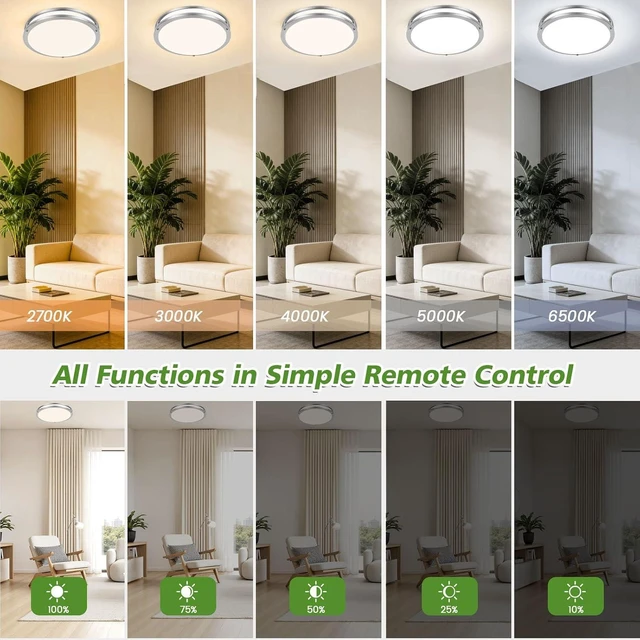 Alt view image 3 of 7 - 13 Inch LED Flush Mount Ceiling Light with Remote Control, 2-Pack 36W 3600LM Dimmable Ceiling Light Fixture, 5CCT 2700K-6500K Adjustable Brushed Nickel Lighting for Kitchen Bedroom Bathroom