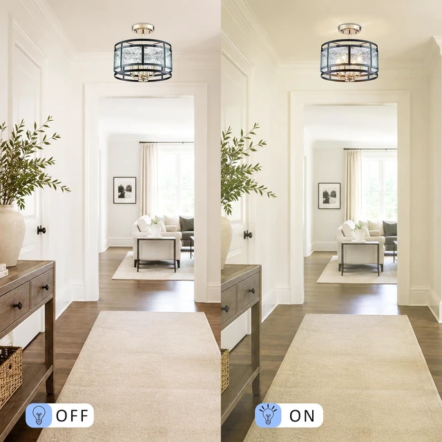 Alt view image 4 of 7 - AGV LIGHTING Ceiling Light Fixture, Semi Flush Ceiling Light, 4-Lights, Hazy GlassMatte Black & Shine Gold Finish, D12 x H8 inch
