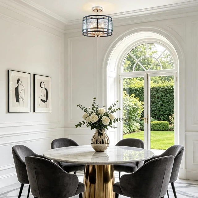 Alt view image 6 of 7 - AGV LIGHTING Ceiling Light Fixture, Semi Flush Ceiling Light, 4-Lights, Hazy GlassMatte Black & Shine Gold Finish, D12 x H8 inch