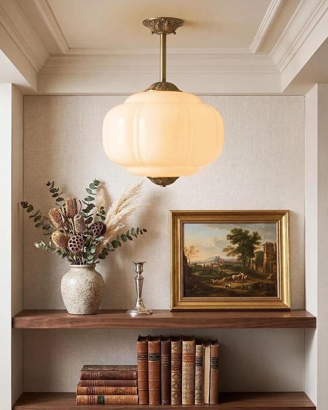 Alt view image 2 of 7 - AUTELO 15" Milk Glass Ceiling Light, Semi Flush Mount Ceiling Light