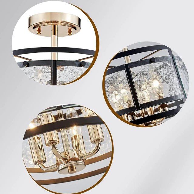 Alt view image 3 of 7 - AGV LIGHTING Ceiling Light Fixture, Semi Flush Ceiling Light, 4-Lights, Hazy GlassMatte Black & Shine Gold Finish, D12 x H8 inch
