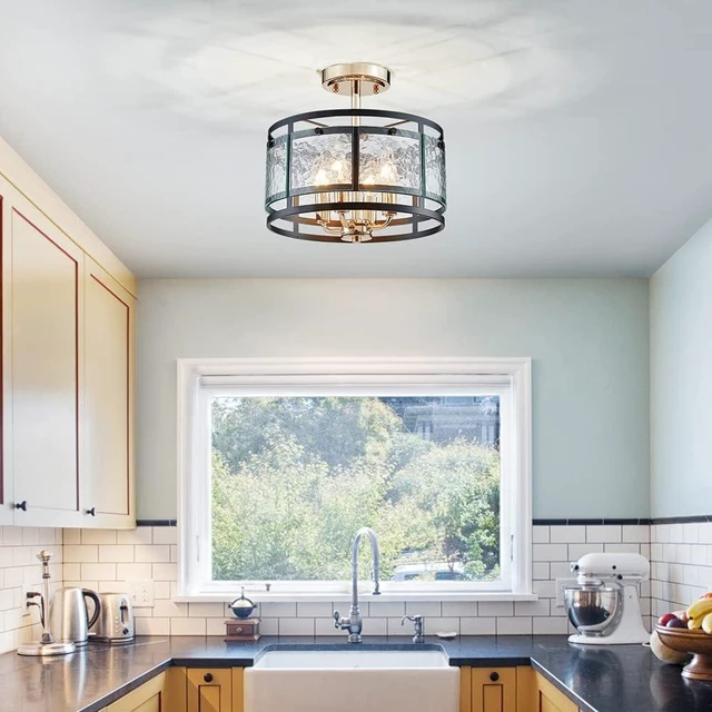 Alt view image 7 of 7 - AGV LIGHTING Ceiling Light Fixture, Semi Flush Ceiling Light, 4-Lights, Hazy GlassMatte Black & Shine Gold Finish, D12 x H8 inch