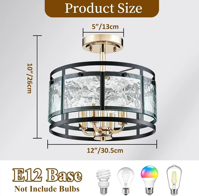 Alt view image 2 of 7 - AGV LIGHTING Ceiling Light Fixture, Semi Flush Ceiling Light, 4-Lights, Hazy GlassMatte Black & Shine Gold Finish, D12 x H8 inch