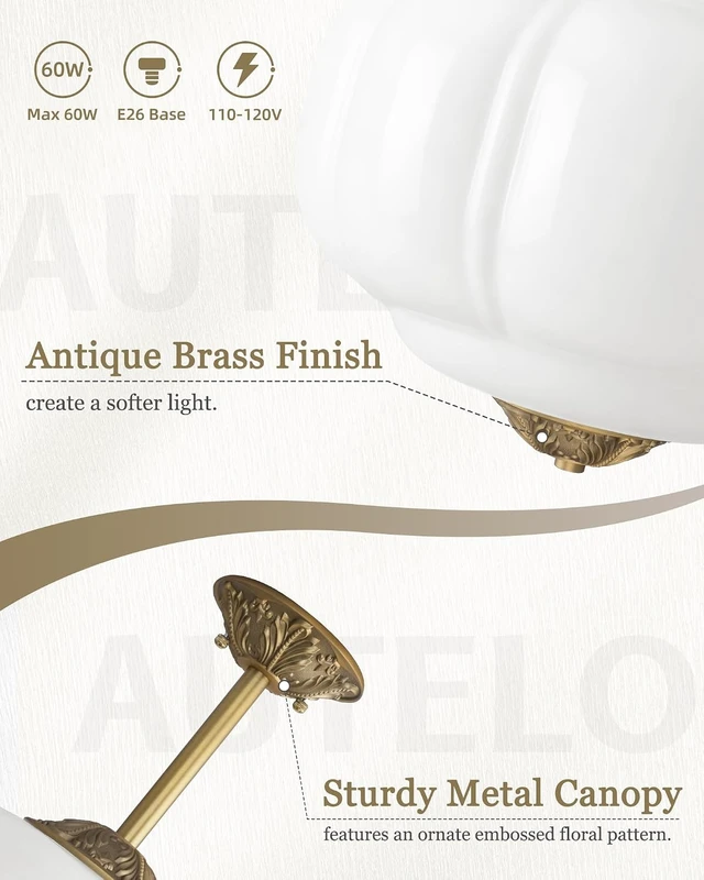 Alt view image 4 of 7 - AUTELO 15" Milk Glass Ceiling Light, Semi Flush Mount Ceiling Light