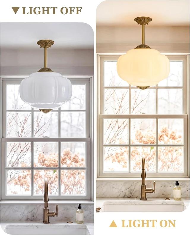 Alt view image 7 of 7 - AUTELO 15" Milk Glass Ceiling Light, Semi Flush Mount Ceiling Light