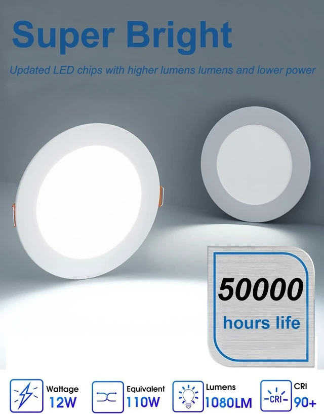 Alt view image 4 of 7 - 24 Pack 6 Inch Ultra-Thin LED Recessed Ceiling Light with Junction Box,6500K Clear White,12W Eqv,100W Canless Downlight,led recessed Lighting Lights (6500K,6 Inch-24Pack)
